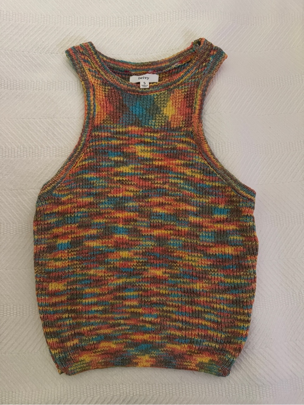 Beivy Multicolor Knit Tank Sweater - Crew Neck